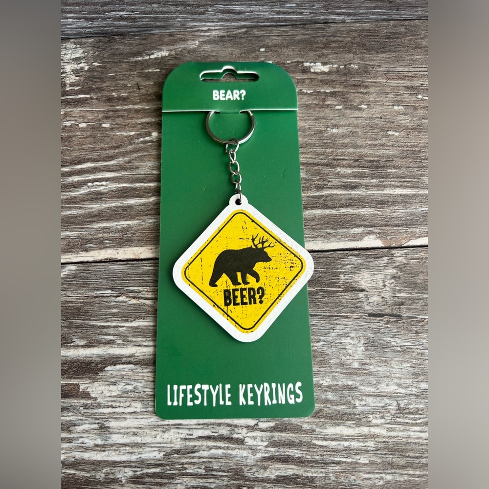 Lifestyle Keyrings Keychain Yellow Bear? Beer? Funny Whimsical New On Card